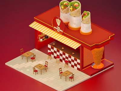 Shawarma store - Isometric illustration