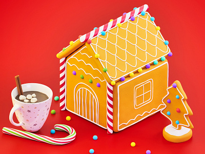 Gingerbread cookies 🎄 3d 3d art blender candy chocolate christmas cookie cup design gingerbread illustration isometric art low poly mug red tree