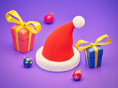 Merry Christmas - 2021 3d 3d art ball blender branding christmas design gift holiday illustration isometric art low poly purple red santa ui