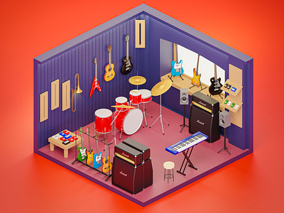 Music Room - 3D isometric illustration