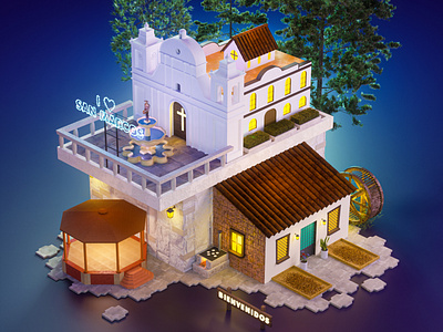 3D stylized illustration - Isometric town