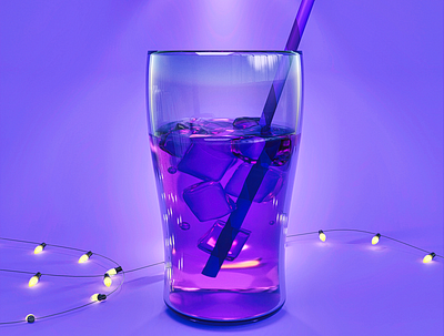 3D Drink illustration 3d 3d art blender branding design glass ice illustration liquid night purple straw summer