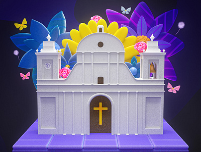 3D church - Artistic event 3d 3d art blender building church design floral flower purple religion town yellow