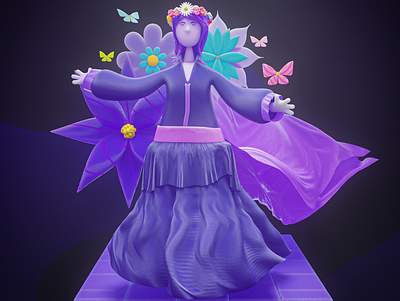 3D Character - Caeli 3d 3d art blender city daisy dark design event floating flower illustration purple stylized women