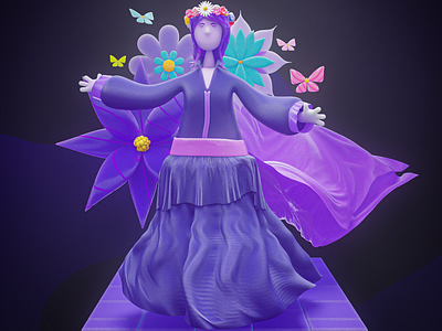 3D Character - Caeli 3d 3d art blender city daisy dark design event floating flower illustration purple stylized women