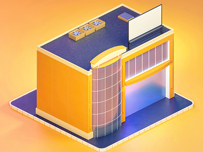 Isometric low-poly mall – 3D illustration 3d 3d art blender city design game illustration isometric art low poly orange shop store urban warm web yellow