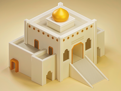 Isometric low-poly Islamic building – 3D illustration 3d 3d art ancient arab blender city culture design illustration isometric art low poly stylized temple ui warm yellow