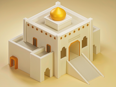 Isometric low-poly Islamic building – 3D illustration