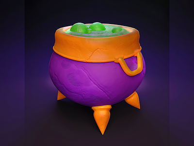 Witch cauldron - Halloween clay asset 3d 3d art blender clay dark design game halloween icon illustration low poly october purple witch