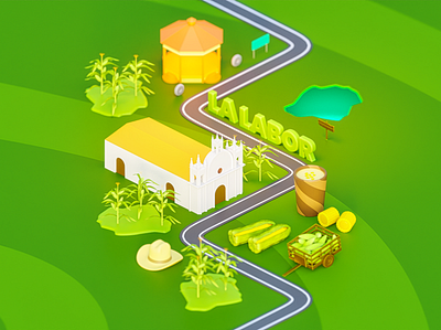 Isometric corn city - 3D diorama 3d 3d art blender city corn design diorama drink food game green hat illustration isometric art low poly miniature october stylized town yellow
