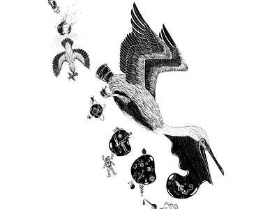 Banzai banzai birds black and white bubbles design digital digital illustration hummingbird illustration kingfisher nature nature illustration pelican random weird