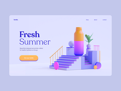 Fresh Summer 3d blender bottle concept design illustration landing page set design typo ui ux