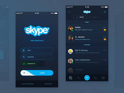 Skype Redesign (WIP) app chat contact ios login message messenger mobile skype ui ux