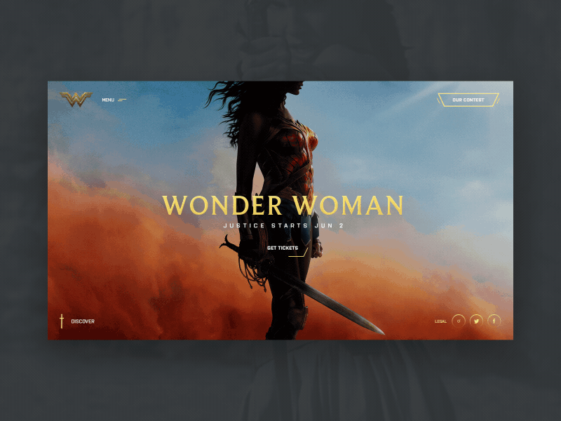Wonder Woman concept #3 - Navigation interaction art direction film interaction motion movie navigation trailer ui ux woman wonder