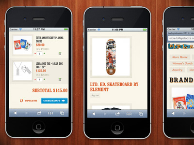 Lollapalooza Store: Mobile iphone mobile store website wood