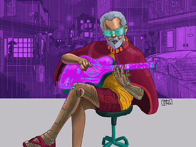 Afrofuturist Musician afrofuturism cinema cyberpunk illustration