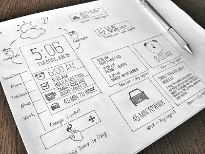 Sketch alarm app clock date morning news sketch time todo weather wireframe work