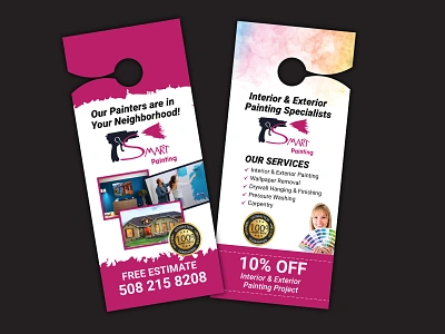 Interior & Exterior painting door hanger with vistaprint size branding business colordesign corporate creative door hanger design door hanger doorhangerdesign exteriordesign exteriorpainting flyer graphic design logo marketing presentation printdesign printing rackcard roofpainting vistaprint