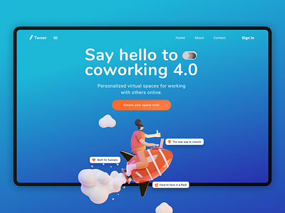 Covorking place 3d app branding color coworking design illustration logo online place site store ui ux web