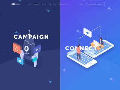 Isometric Landing Page app campaign connect flat header illustration isometric landingpage space website