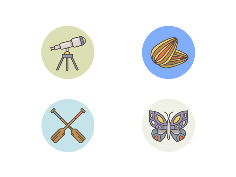 Adventure Avatars adventure bug butterfly icon illustration paddles rowing seeds telescope