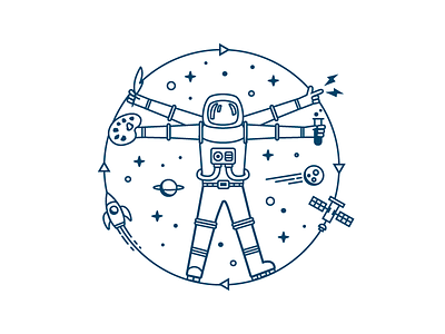 Spaceman astronaut education illustration knowledge space tshirt vitruvian man