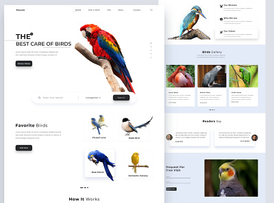 birds care landing page animal beast bird care clean design inscet landing landing page minimal ui ui website template ux web website