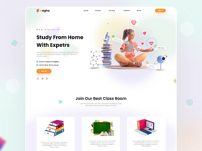 Online learning web design concept course design e larning education educational graphic design home page landing page landing page design minimal online class online course online education origon school ui web web design website