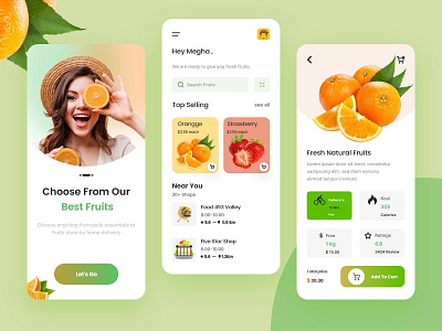 Fruits delivery mobile app app card concept e commerce food fruits grocery grocery store m commerce market mobile app orange store ui ux vegetable