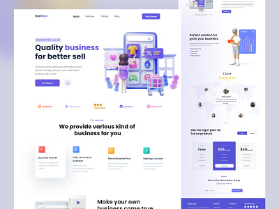 business landing page 3d illustration agency branding business customer experience customer service customer support graphic design illustration landing page marketing minimal saas saas app saas website startup trend ui ui design