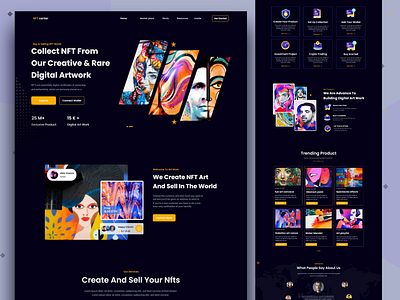 NFT art work landing page art artwork clean community cryptocurrency dark dark theme design exploration graphic design illustration landing page marketplace nft nfts non fungiabletoken ui uidesign uiux user interface