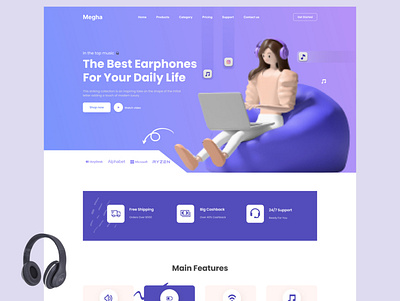 Headphone landing page clean design headphone headphones landing page minimalist modern music online shop product shop simple ui ui design uni unique webdesign