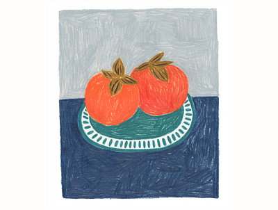 Persimmons colorful fruit handmade illustration persimmon