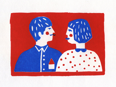 serigrafia blue colorful handmade illustration people red silkscreen print