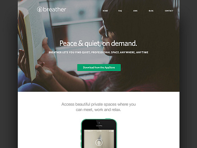 Breather Landing Page app breather green ios landing page montreal ui ux website