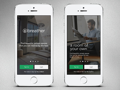 Breather 2.0 OnBoarding app breather green login onboarding sign up tutorial walkthrough