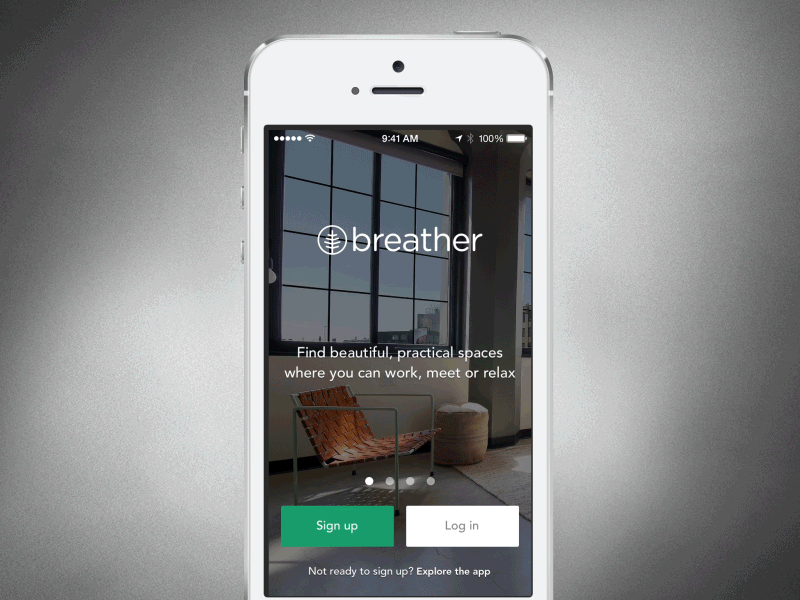 Breather 2.0 OnBoarding breather green onboarding login sign up app ios button gif