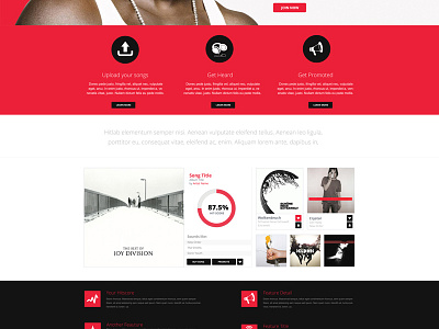 Hitlab Landing page black clean flat landing page music red score store website