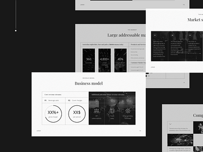 Investor deck for a Nightclub black and white business presentation classic style club dark theme graphs and charts investor deck investor pitch keynote design nightclub pitch deck design powerpoint presentation design