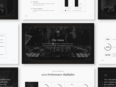 Nightclub Presentation black and white business presentation classic clubs graphic design graphs investor deck keynote design nightclub pitch deck designer powerpoint presentation design