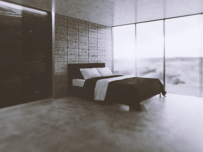 3D Render: Room With A View architectural architecture black and white blender blendercycles concrete grain interior interiordesign minimalism minimalismus photoshop texture view wood