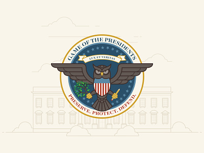 Game of the Presidents Logo badge government logo muted colors owl united states usa whitehouse