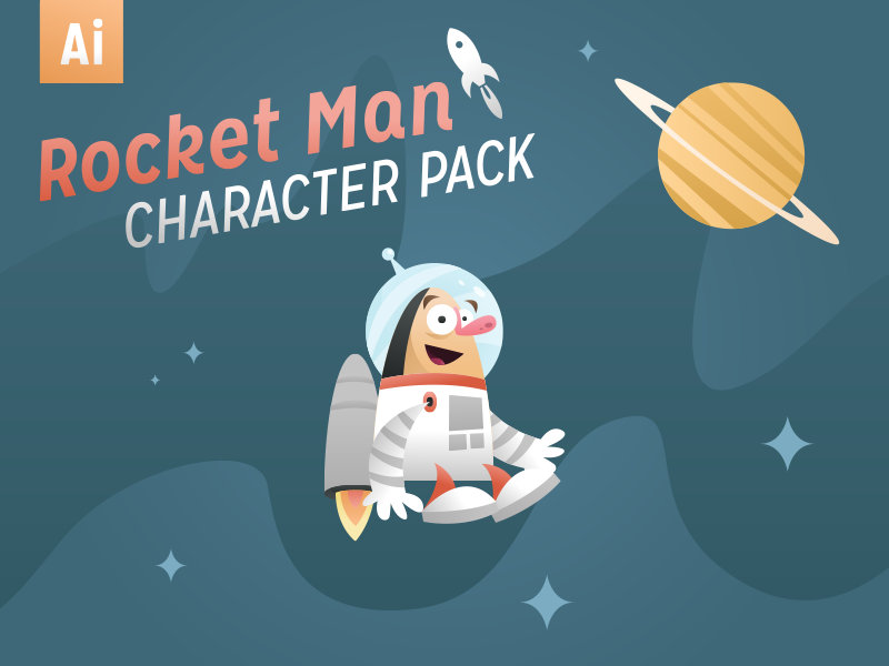 Rocket Man Character Pack rocket man rocket astronaut space illustration retro graphicriver
