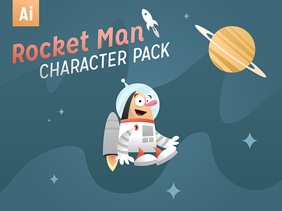 Rocket Man Character Pack astronaut graphicriver illustration retro rocket rocket man space