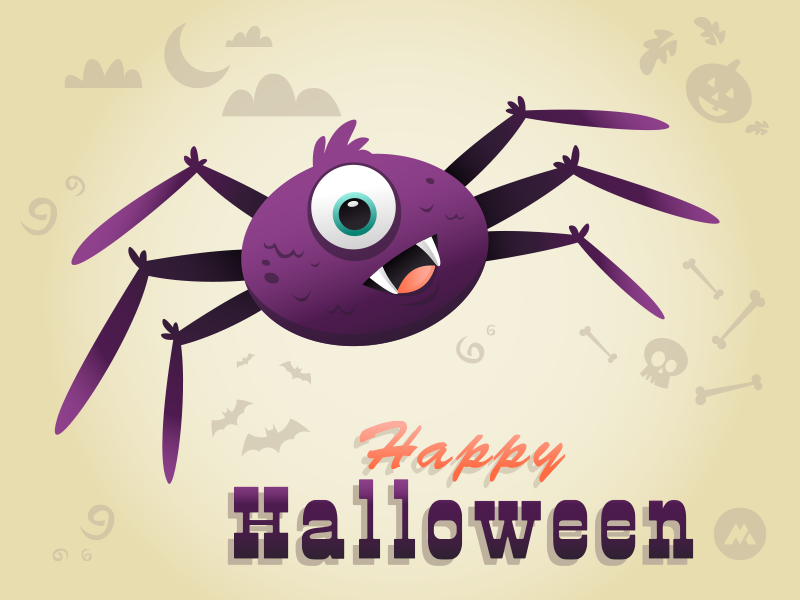 Happy Halloween! halloween holiday spider spooky happy illustration pumpkin skull bat moon