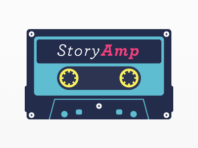 StoryAmp Logo Concept One archer blue cassette light blue logo music pink sproutbox storyamp tape web app web application white yellow