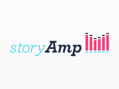 StoryAmp Logo Concept Two archer blue cassette light blue logo music pink sproutbox storyamp tape web app web application white yellow