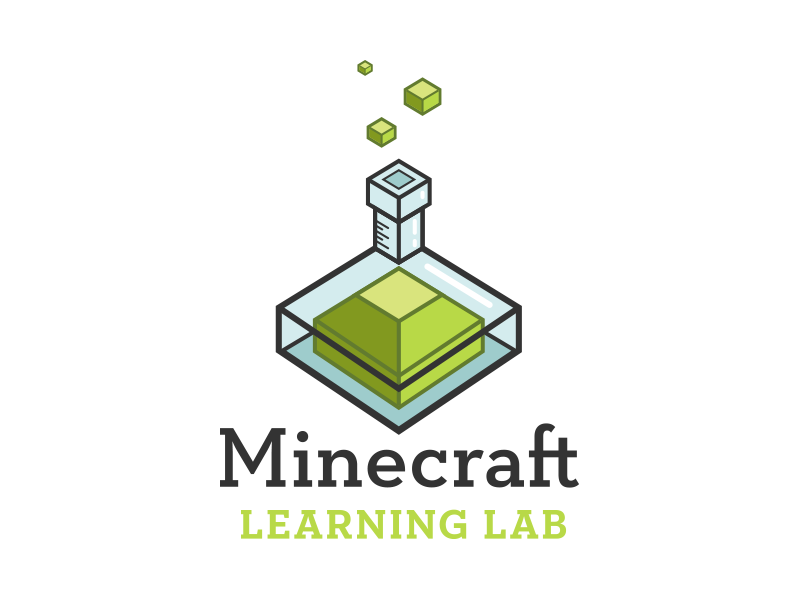 Minecraft Learning Lab Logo Concept klinic slab green blue chemistry science learning creeper minecraft badge logo