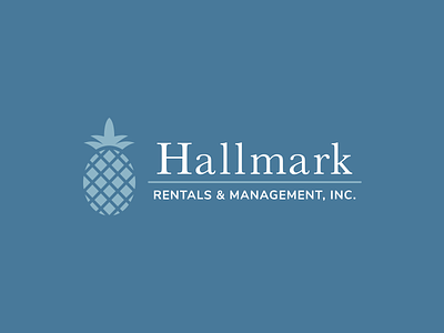 Hallmark Rentals & Management, Inc. Logo blue libre baskerville logo nunito sans pineapple property management