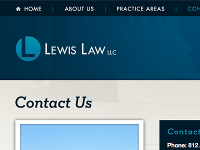 Lewis Law LLC blue futura std helvetica neue lewis law neutraface slab text tan website